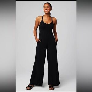 Fabletics Size Large Black Cloud Jersey Wide Leg Jumpsuit NEW WITH TAGS!